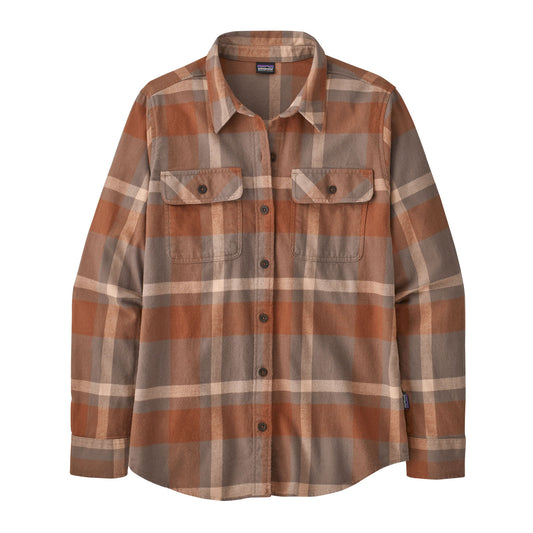 WOMENS LONG SLEEVE ORGANIC COTTON MW FJORD FLANNEL SHIRT - DUSKY BROWN