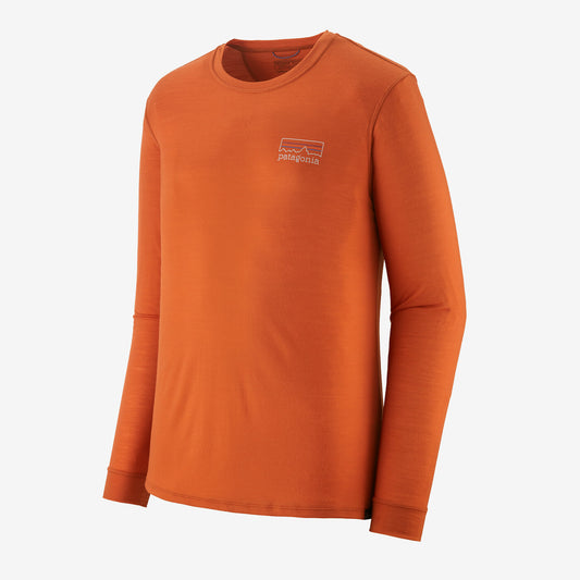 Men's Long-Sleeved Capilene Cool Merino Graphic Shirt - Fitz Roy Strata: Redtail Rust