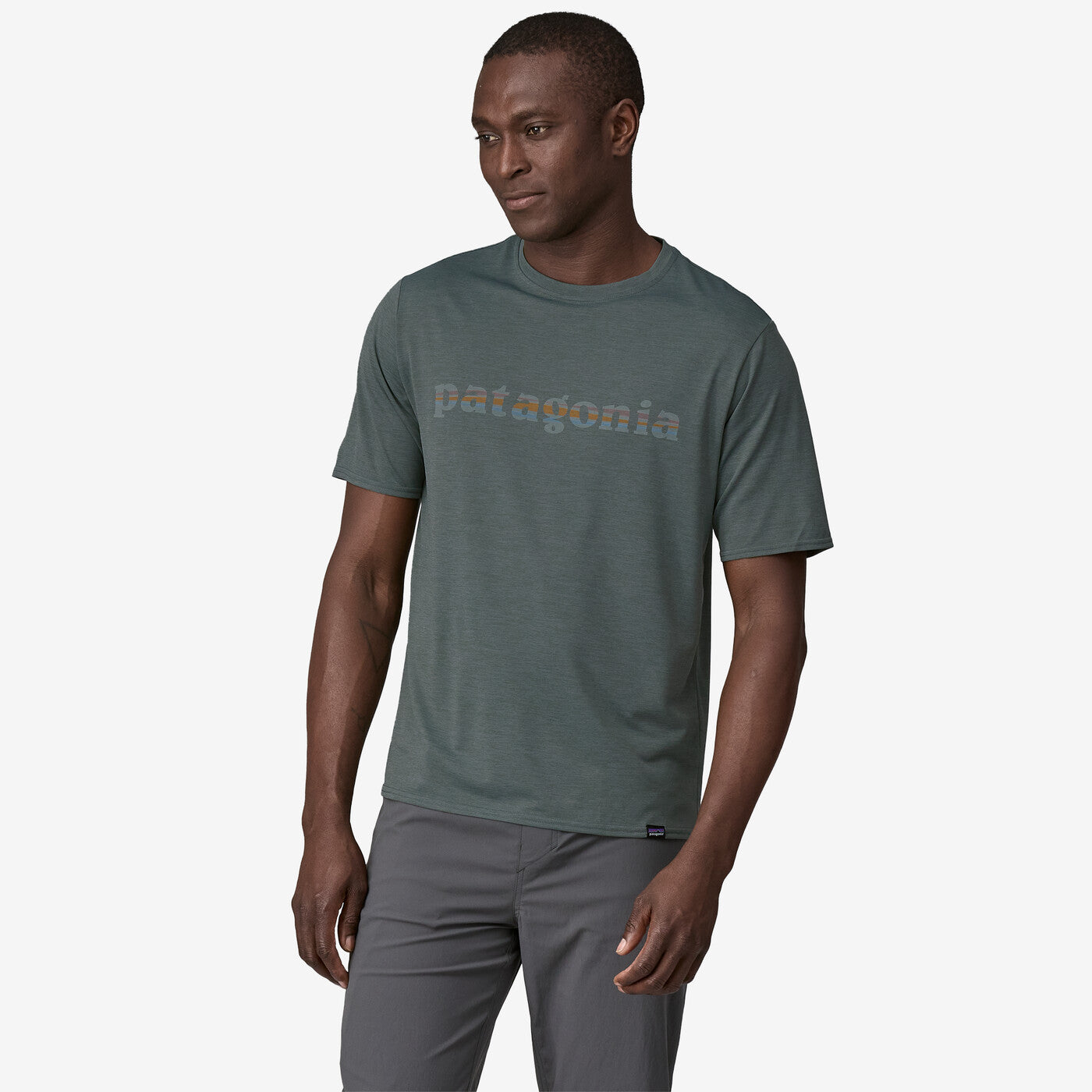 Men's Capilene Cool Daily Graphic Shirt - '73 Text Logo: Nouveau Green X-Dye