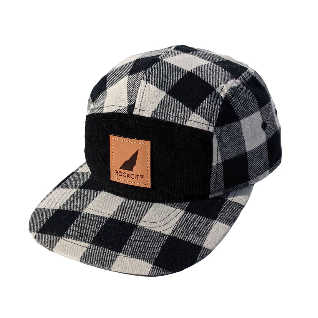 Five Panel Strapback - Plaid - White & Black