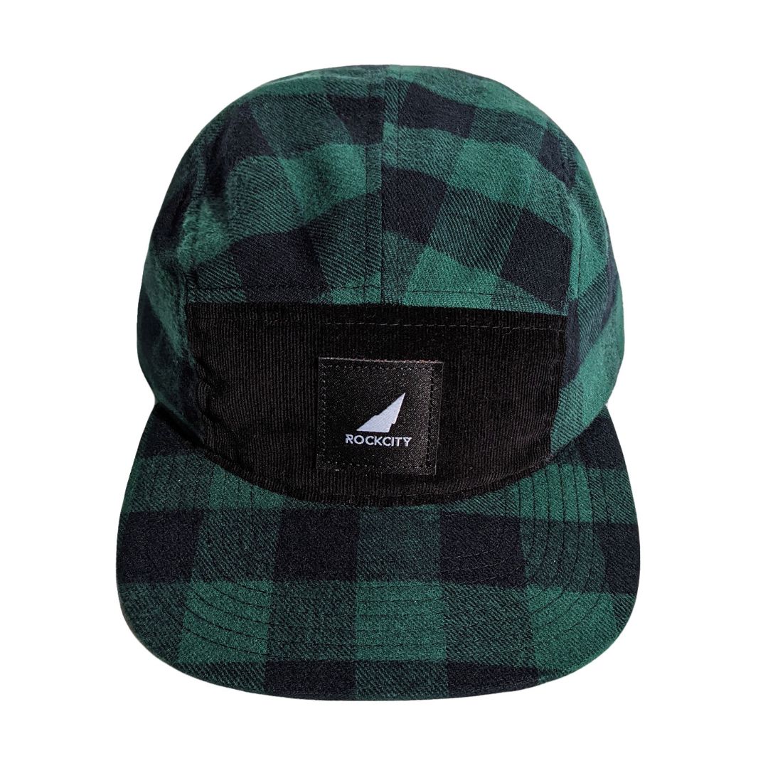 5 panel plaid strapback green and black black patch front