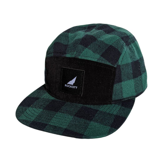 Five Panel Strapback - Plaid - Green & Black