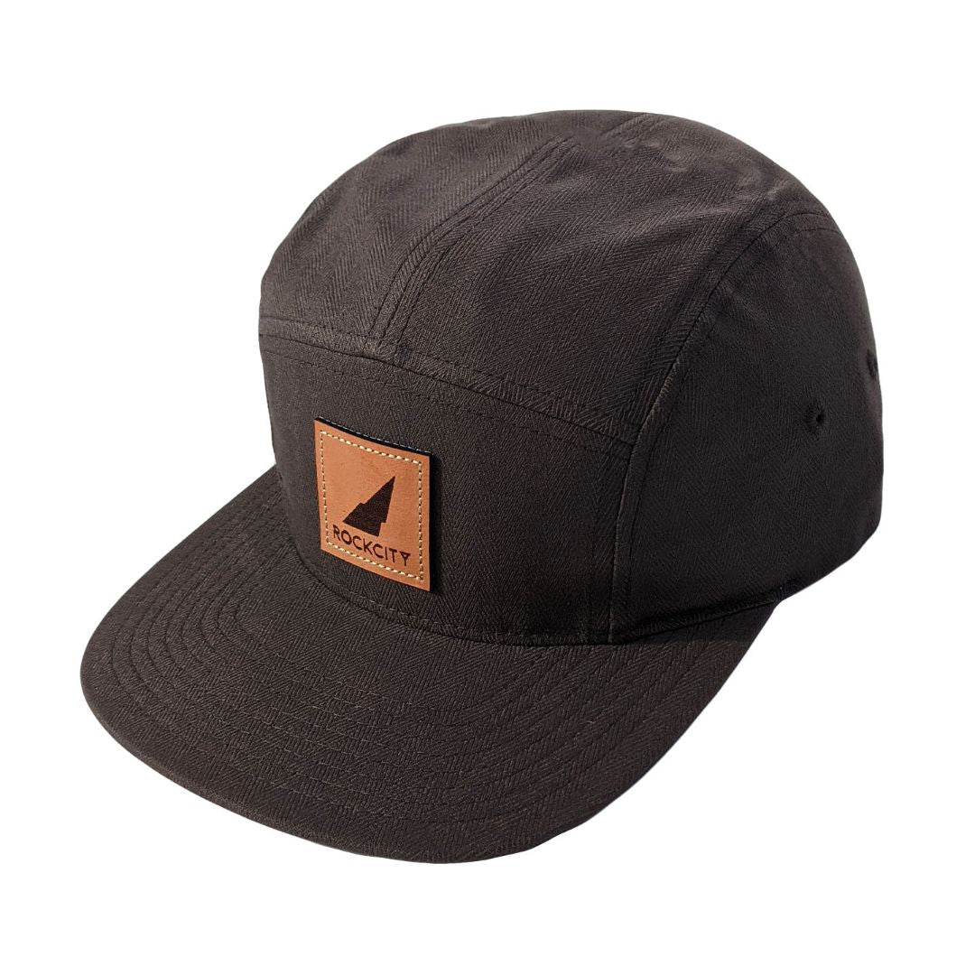 5 panel strapback leather on slate