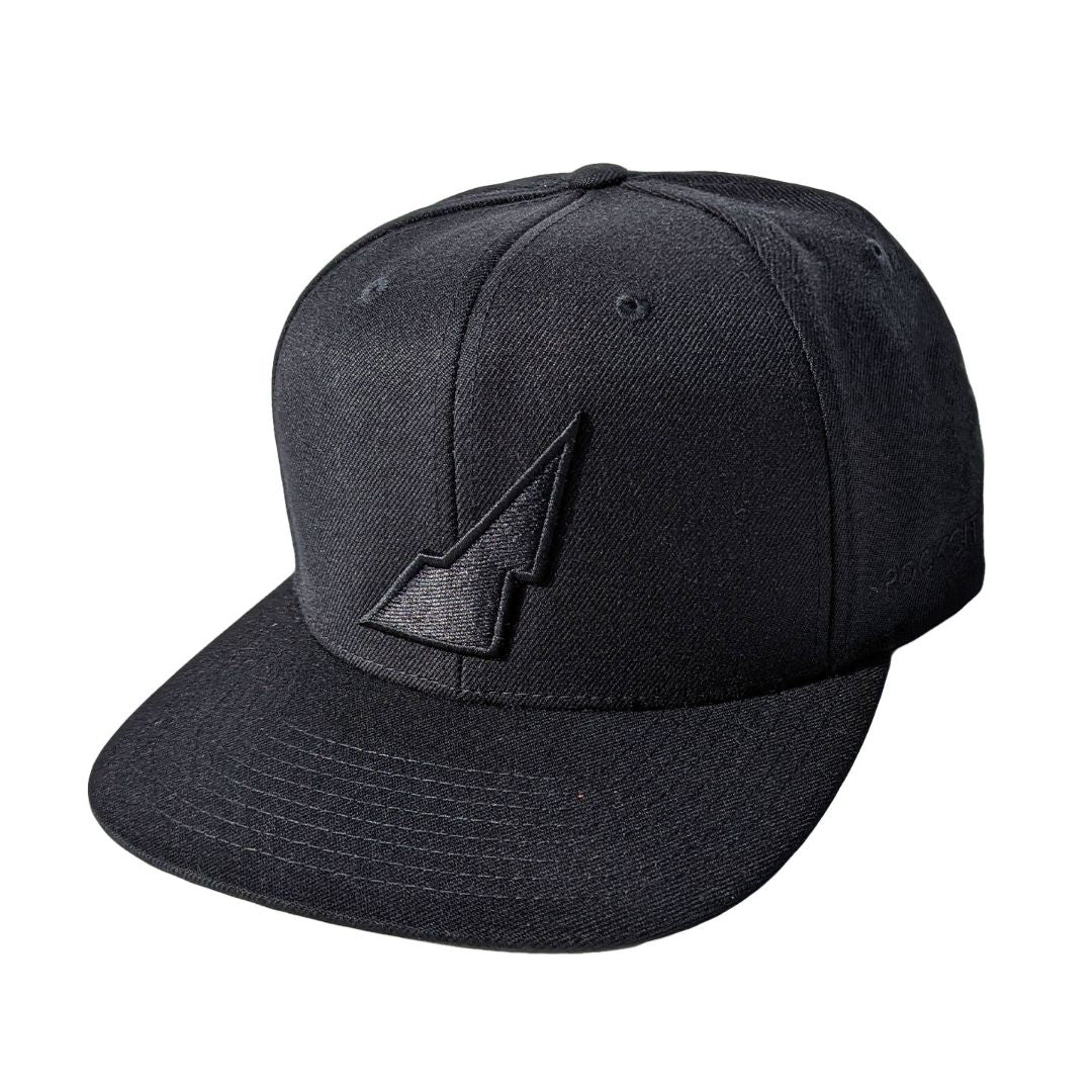 6 panel snapback black on black embroidery