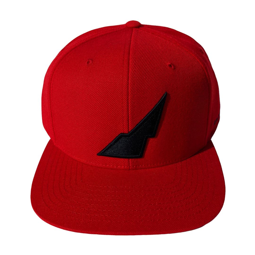 6 panel snapback black on red embroidery front