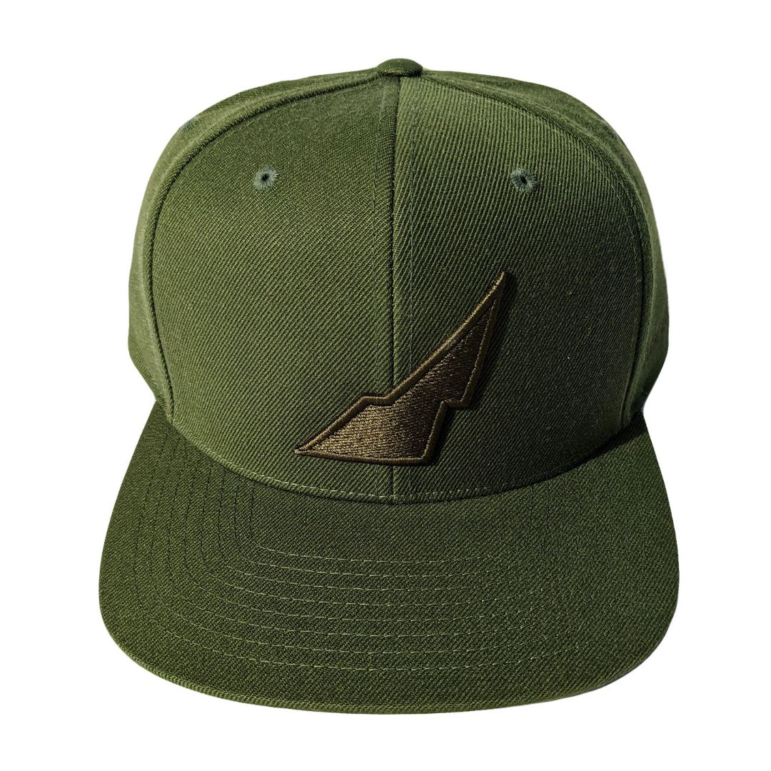 6 panel snapback olive on olive embroidery front